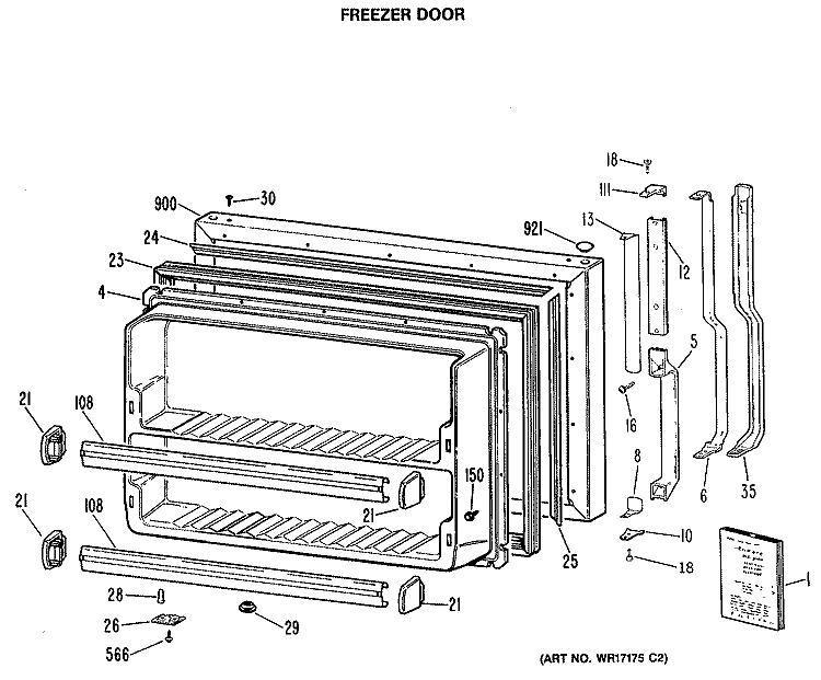 FREEZER DOOR Diagram and Parts List for TBH18MASNRAD  General Electric Refrigerator