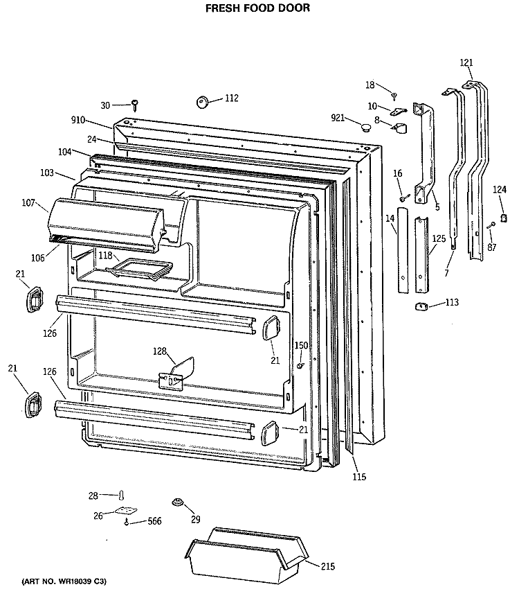 FRESH FOOD DOOR Diagram and Parts List for TBH18MASNRAD  General Electric Refrigerator
