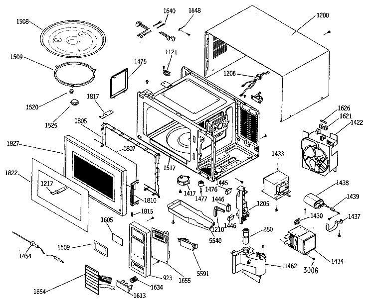 Section Diagram and Parts List for JES1031TW01  General Electric Microwave