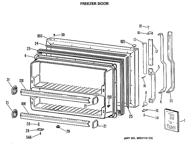 FREEZER DOOR Diagram and Parts List for TBH21DASPRWH  General Electric Refrigerator
