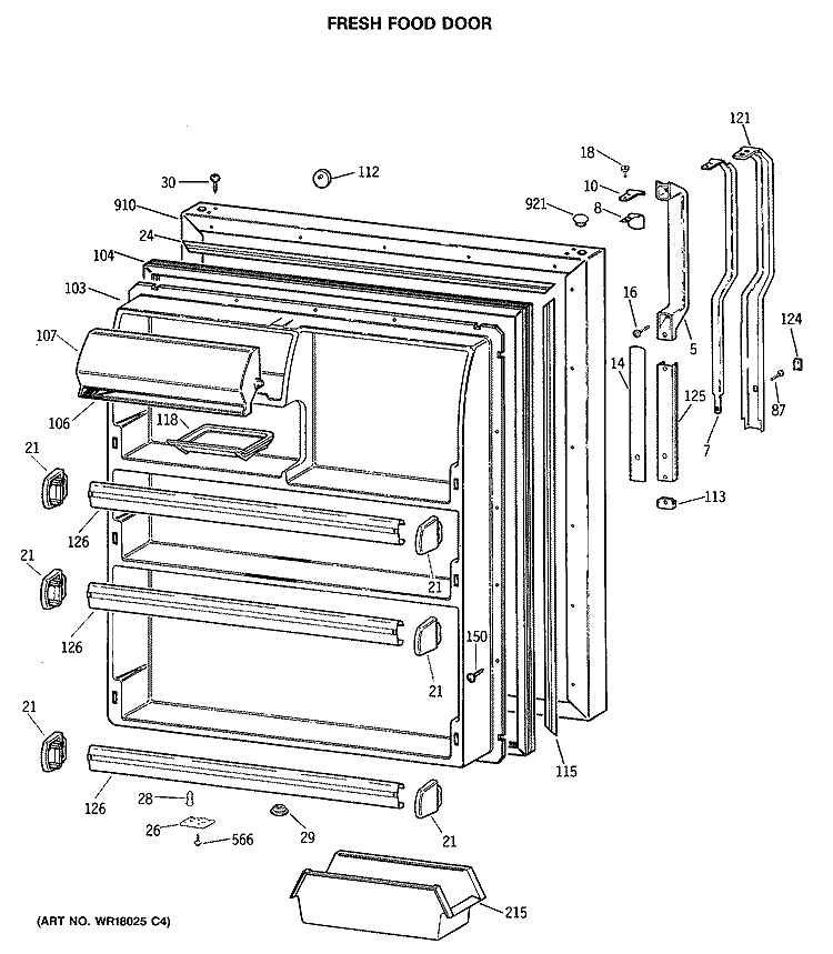 FRESH FOOD DOOR Diagram and Parts List for TBH21DASPRWH  General Electric Refrigerator