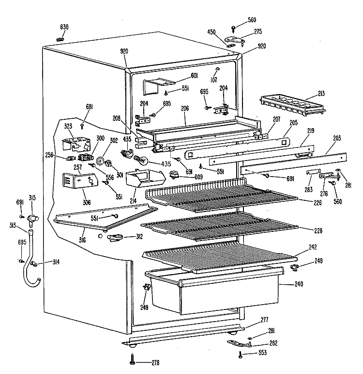 Section Diagram and Parts List for TDX13SNSBLWH  General Electric Refrigerator