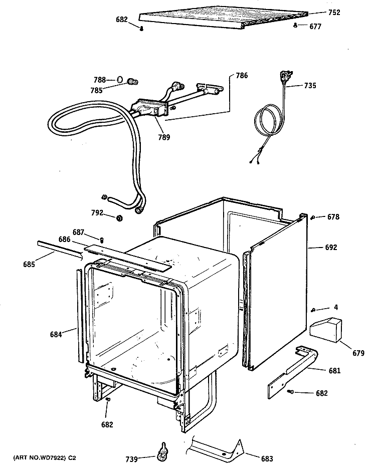 Section Diagram and Parts List for GSC1120S05  General Electric Dishwasher