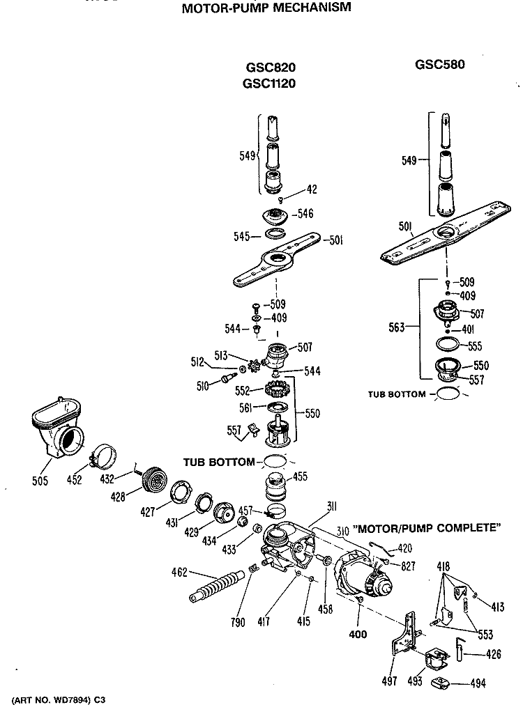 MOTOR - PUMP MECHANISM Diagram and Parts List for GSC1120S05  General Electric Dishwasher