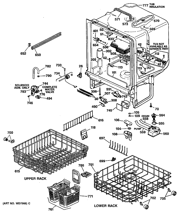 Section Diagram and Parts List for GSD1410T55AA  General Electric Dishwasher