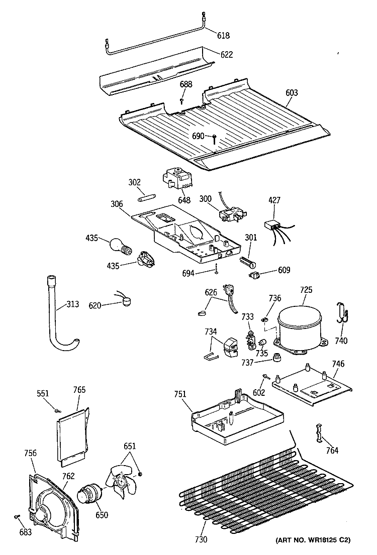 Section Diagram and Parts List for TBE16DASFRWH  General Electric Refrigerator