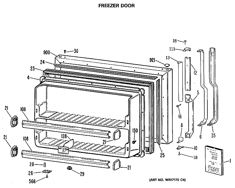 FREEZER DOOR Diagram and Parts List for TBC21JASPRAD  General Electric Refrigerator