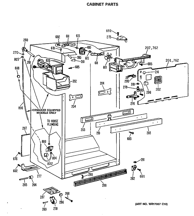 CABINET PARTS Diagram and Parts List for TBC21JASPRAD  General Electric Refrigerator