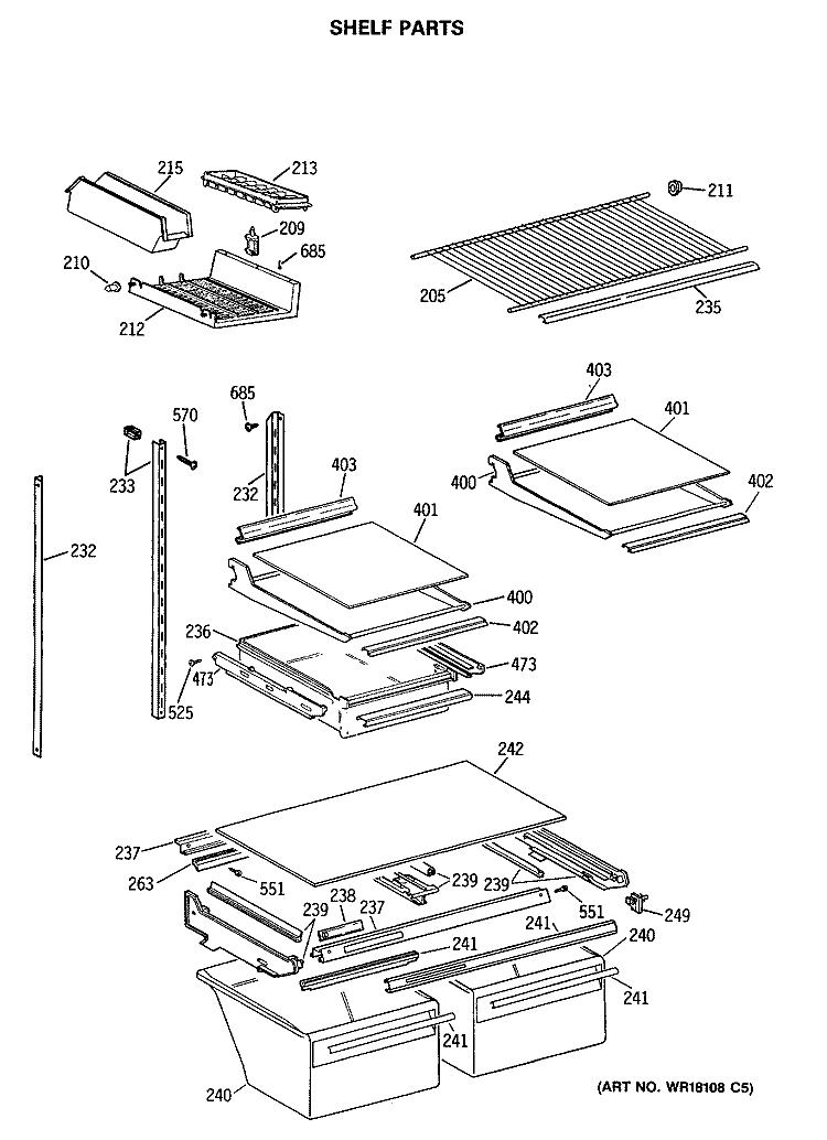 SHELF PARTS Diagram and Parts List for TBC21JASPRAD  General Electric Refrigerator
