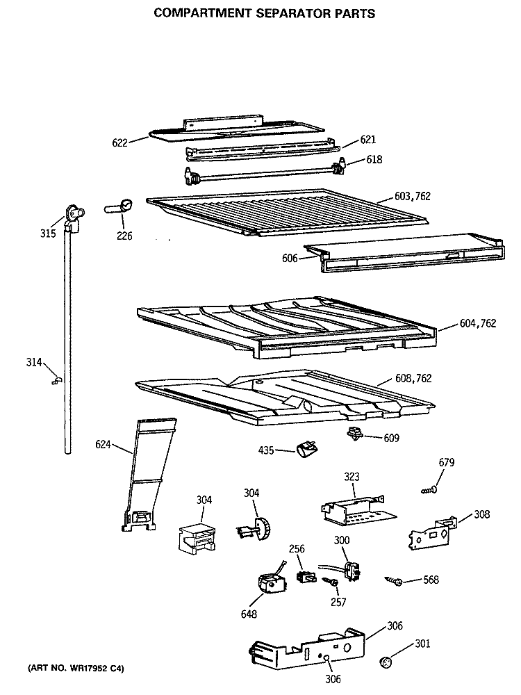COMPARTMENT SEPARATOR PARTS Diagram and Parts List for TBC21JASPRAD  General Electric Refrigerator