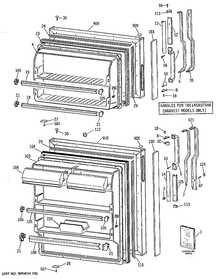 Section Diagram and Parts List for TBE14SASFRWH  General Electric Refrigerator