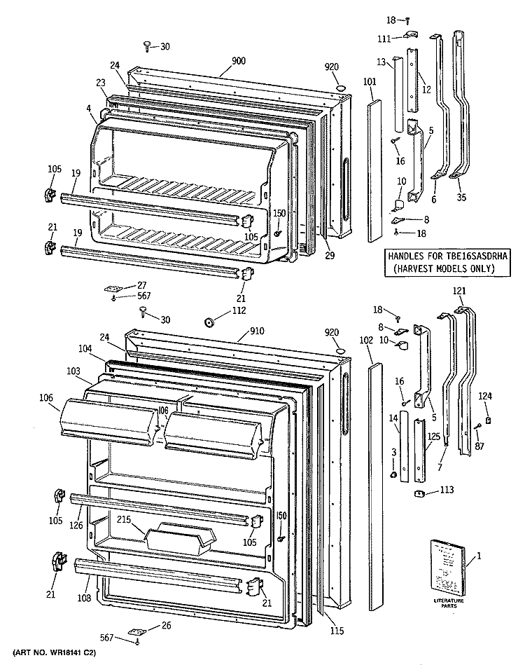Section Diagram and Parts List for TBE16SASDRAD  General Electric Refrigerator