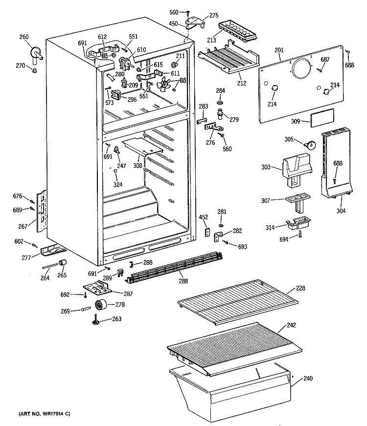Section Diagram and Parts List for TBE16SASDRAD  General Electric Refrigerator