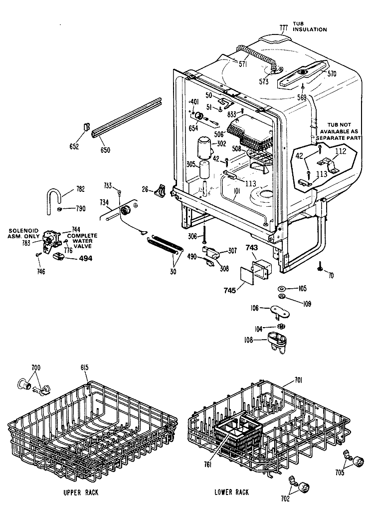 Section Diagram and Parts List for GSD700T-55BA  General Electric Dishwasher