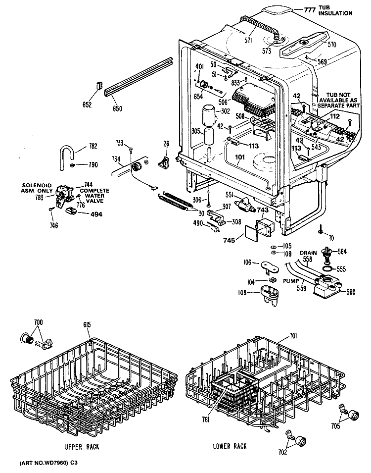 Section Diagram and Parts List for GSD900T-55BA  General Electric Dishwasher
