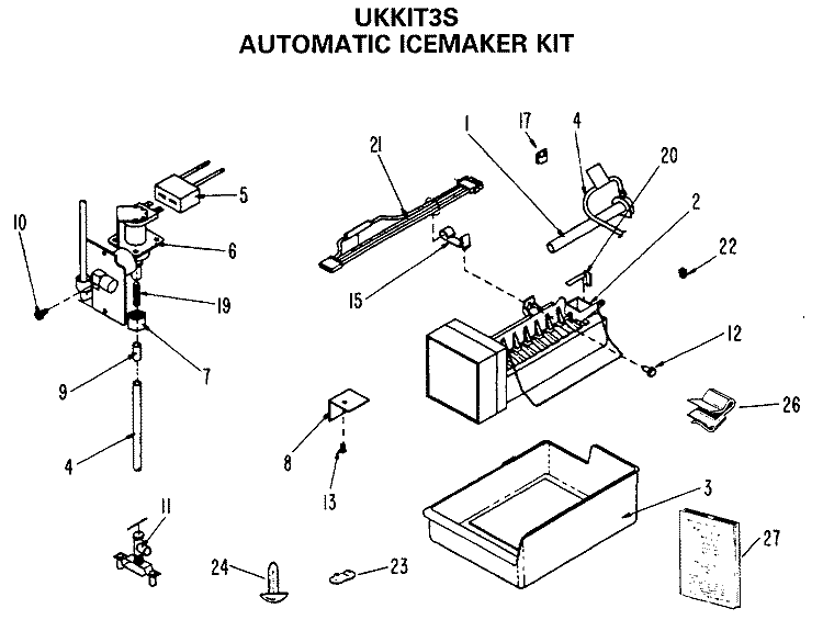 AUTOMATIC ICEMAKER KIT Diagram and Parts List for UKKIT3S  General Electric Ice Maker