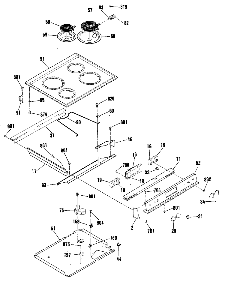 Section Diagram and Parts List for JSP31GP4WH  General Electric Range