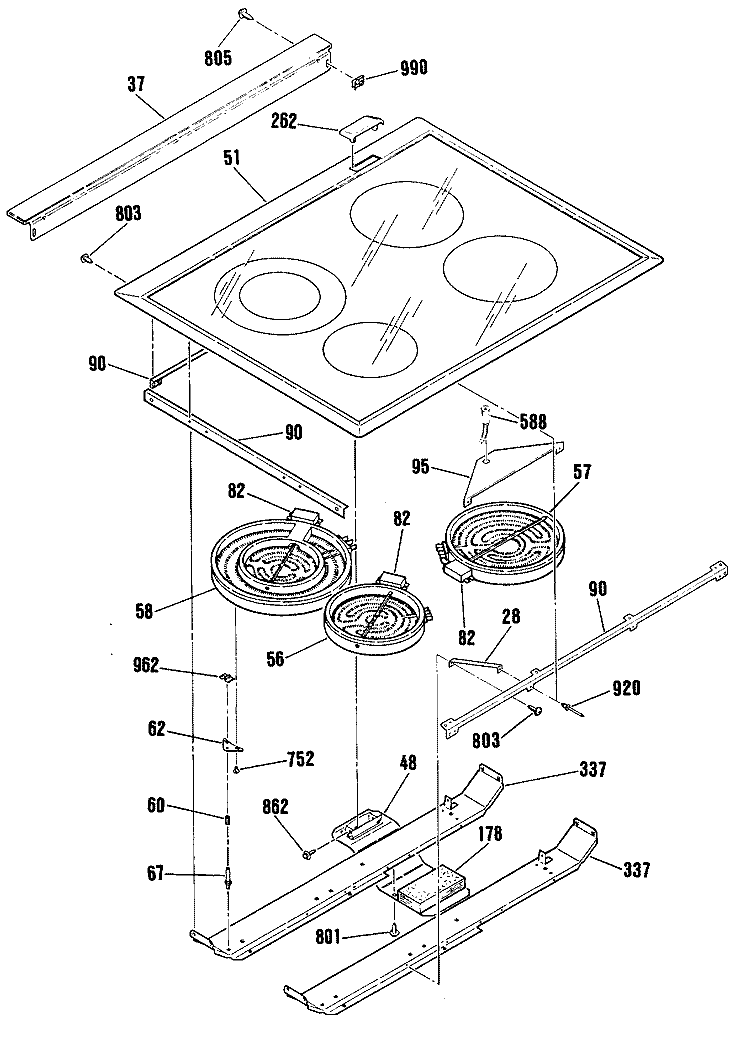 Section Diagram and Parts List for JSP38GS3BG  General Electric Range