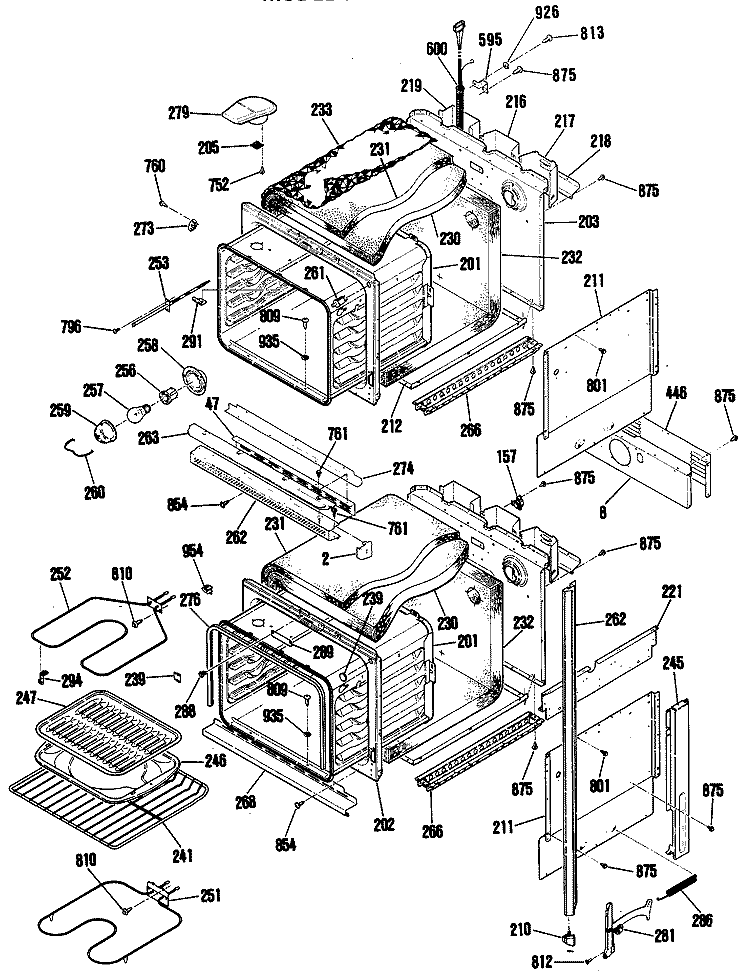 Section Diagram and Parts List for JKP26GP4BG  General Electric Wall Oven