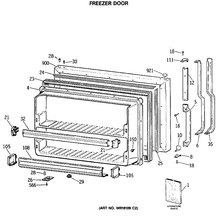 FREEZER DOOR Diagram and Parts List for TBX19JASMRWH  General Electric Refrigerator