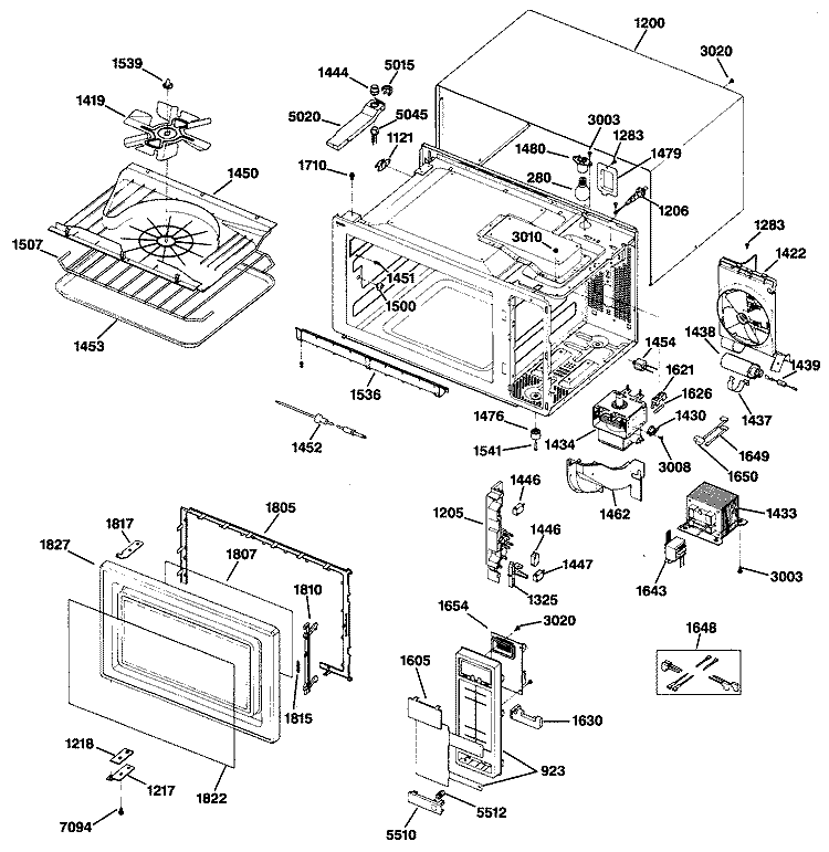 Section Diagram and Parts List for JE1425L03  General Electric Microwave