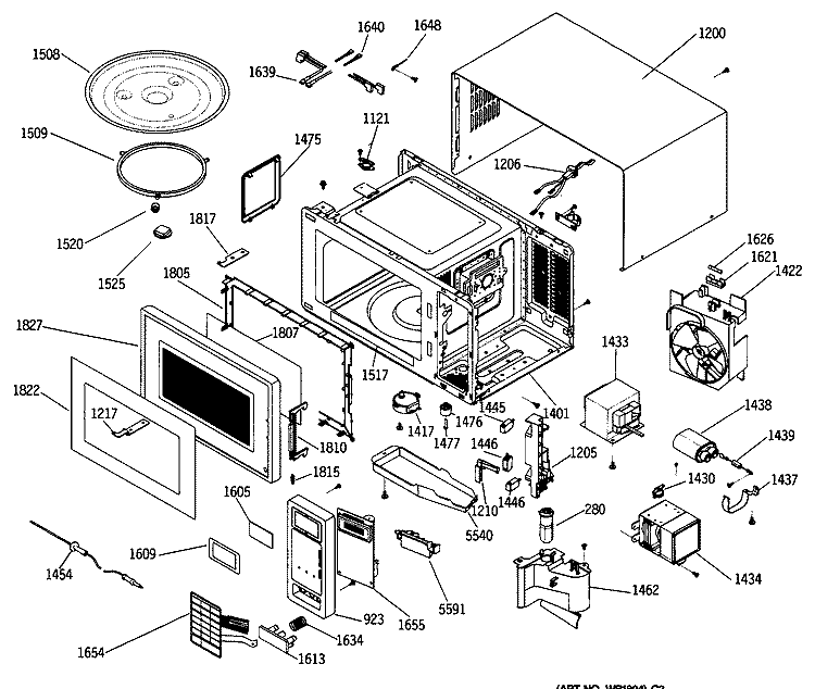 Section Diagram and Parts List for JES1030TP01  General Electric Microwave