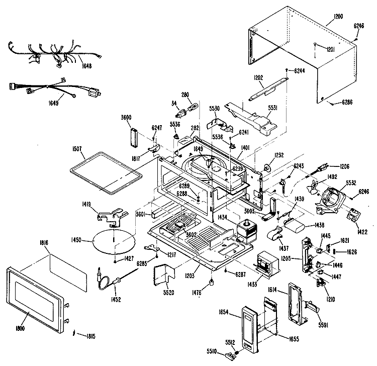 Section Diagram and Parts List for JE640J02  General Electric Microwave