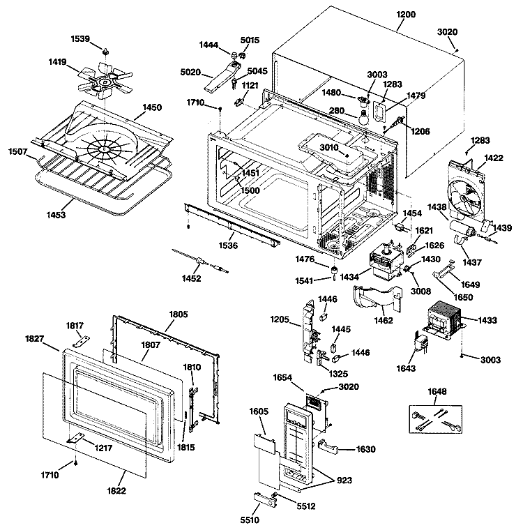 Section Diagram and Parts List for JE1455K01  General Electric Microwave