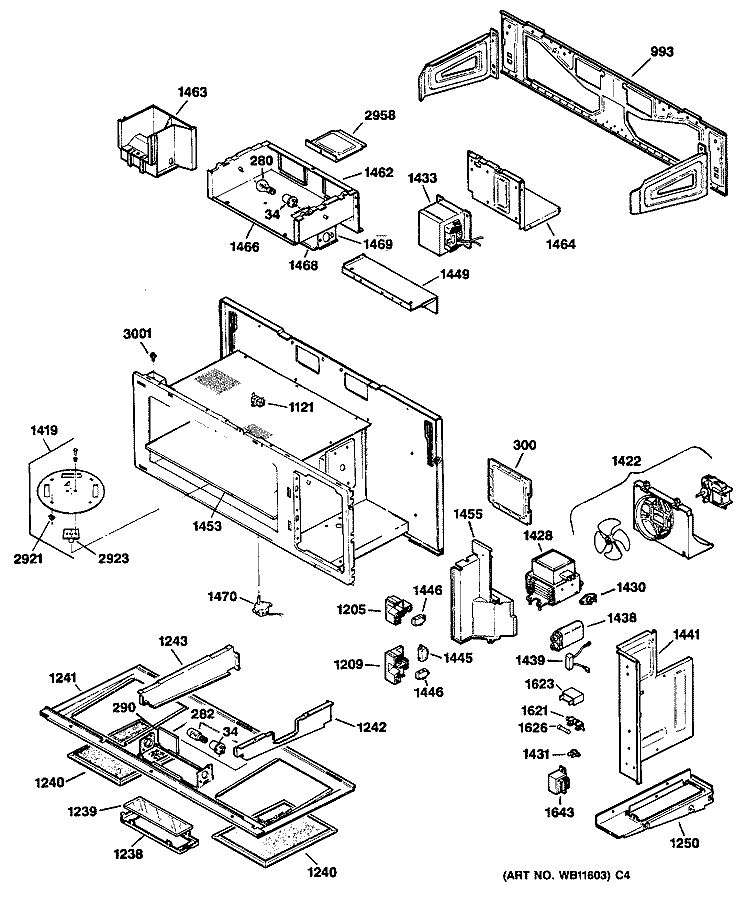 Section Diagram and Parts List for JVM230WV01  General Electric Microwave