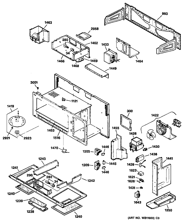 Section Diagram and Parts List for JVM239BL02  General Electric Microwave