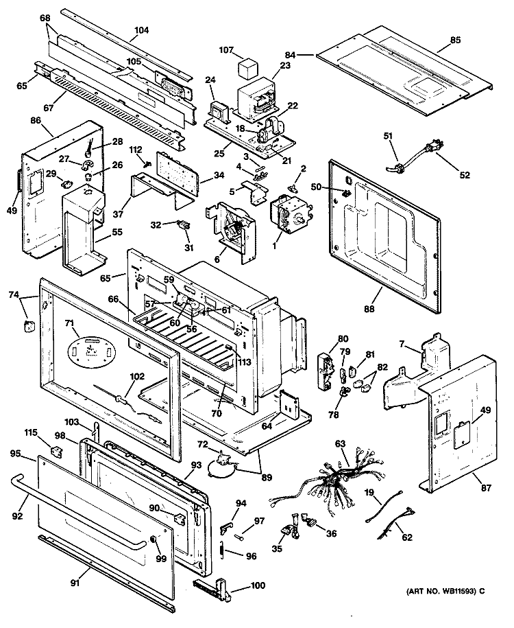 Section Diagram and Parts List for JEB100BN01  General Electric Microwave