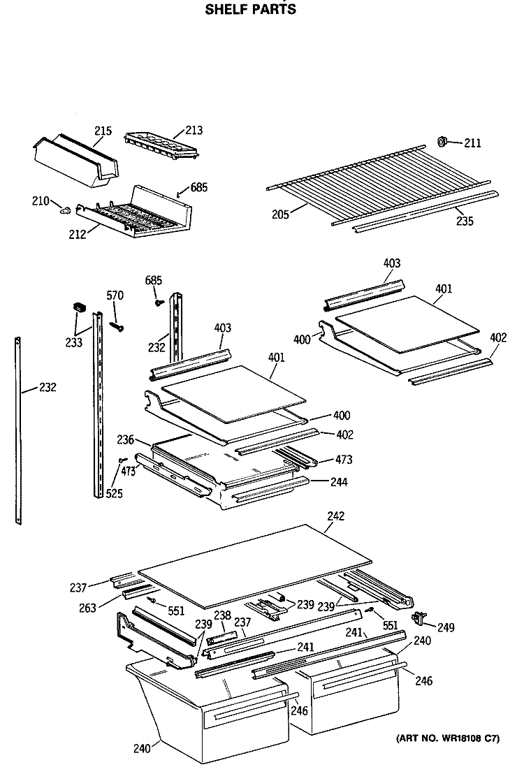 SHELF PARTS Diagram and Parts List for TBX19MASMRWH  General Electric Refrigerator