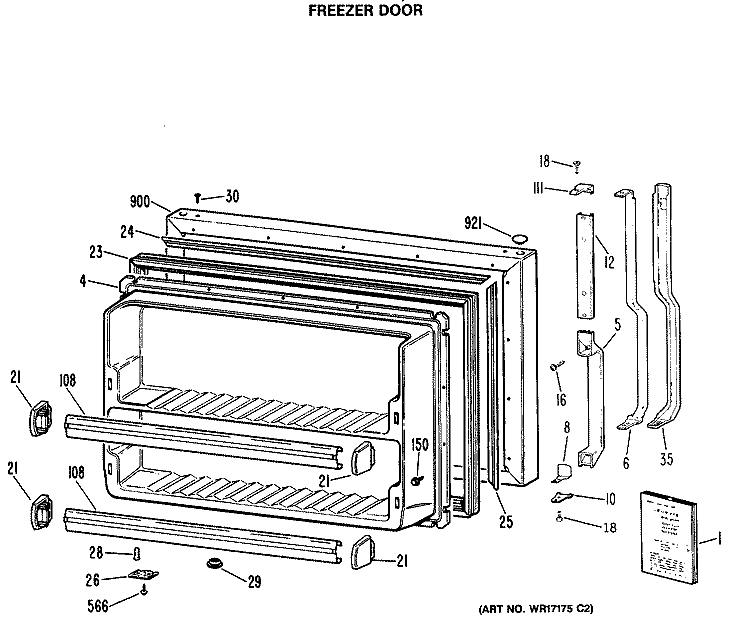 FREEZER DOOR Diagram and Parts List for TBX21DASMRAD  General Electric Refrigerator