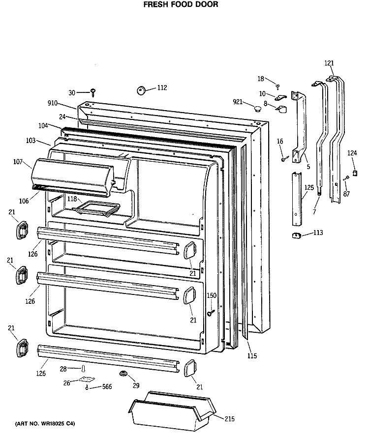 FRESH FOOD DOOR Diagram and Parts List for TBX21DASMRAD  General Electric Refrigerator