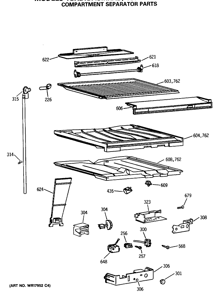 COMPARTMENT SEPARATOR PARTS Diagram and Parts List for TBX21DASMRAD  General Electric Refrigerator