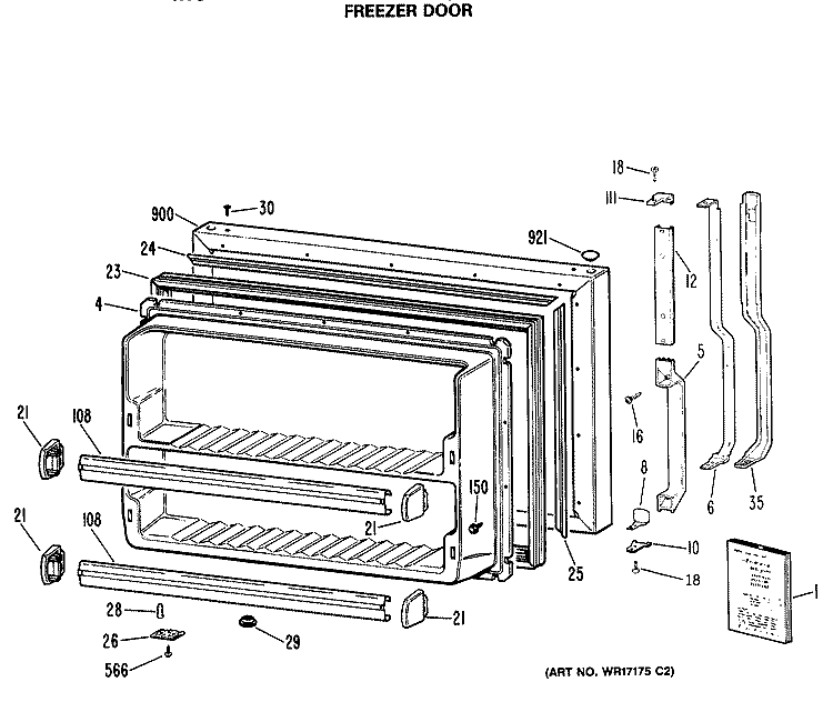 FREEZER DOOR Diagram and Parts List for TBX21SASMRWH  General Electric Refrigerator