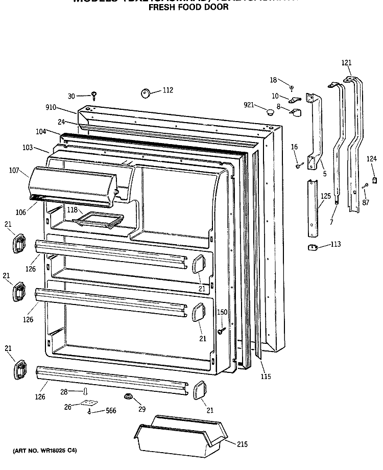 FRESH FOOD DOOR Diagram and Parts List for TBX21SASMRWH  General Electric Refrigerator
