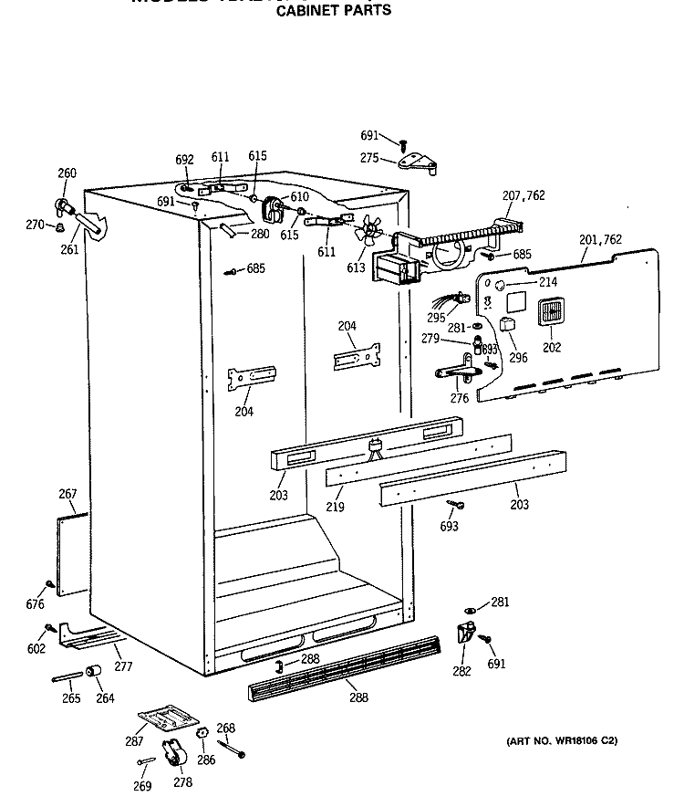 CABINET PARTS Diagram and Parts List for TBX21SASMRWH  General Electric Refrigerator