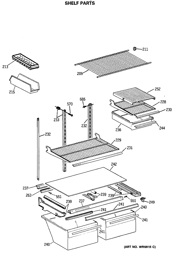 SHELF PARTS Diagram and Parts List for TBX21SASMRWH  General Electric Refrigerator