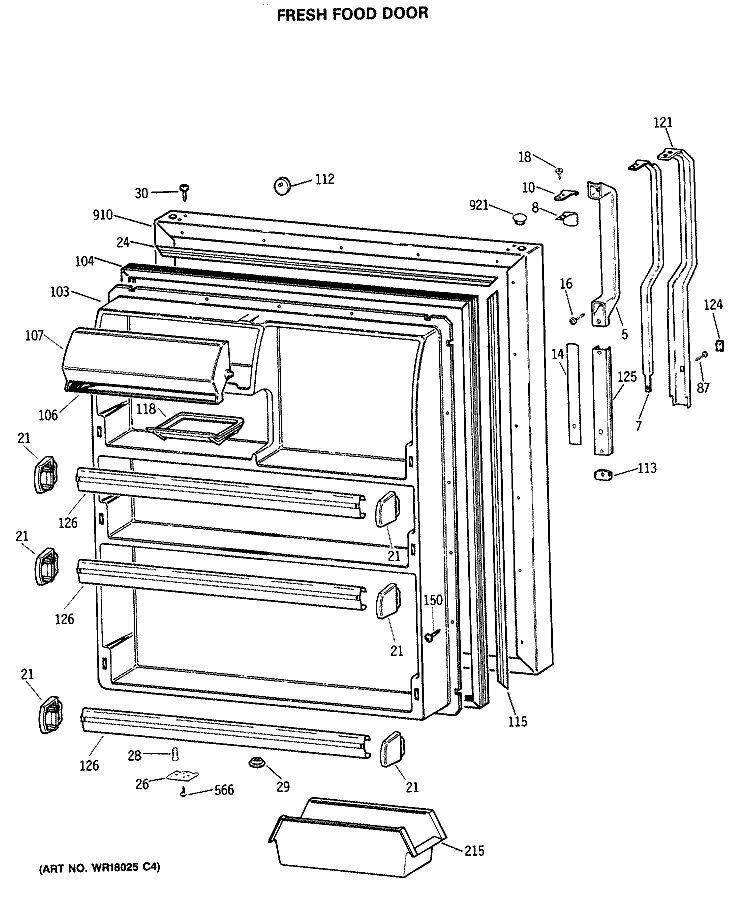 FRESH FOOD DOOR Diagram and Parts List for TBE21DASRRWH  General Electric Refrigerator