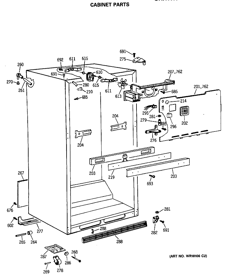 CABINET PARTS Diagram and Parts List for TBE21DASRRWH  General Electric Refrigerator