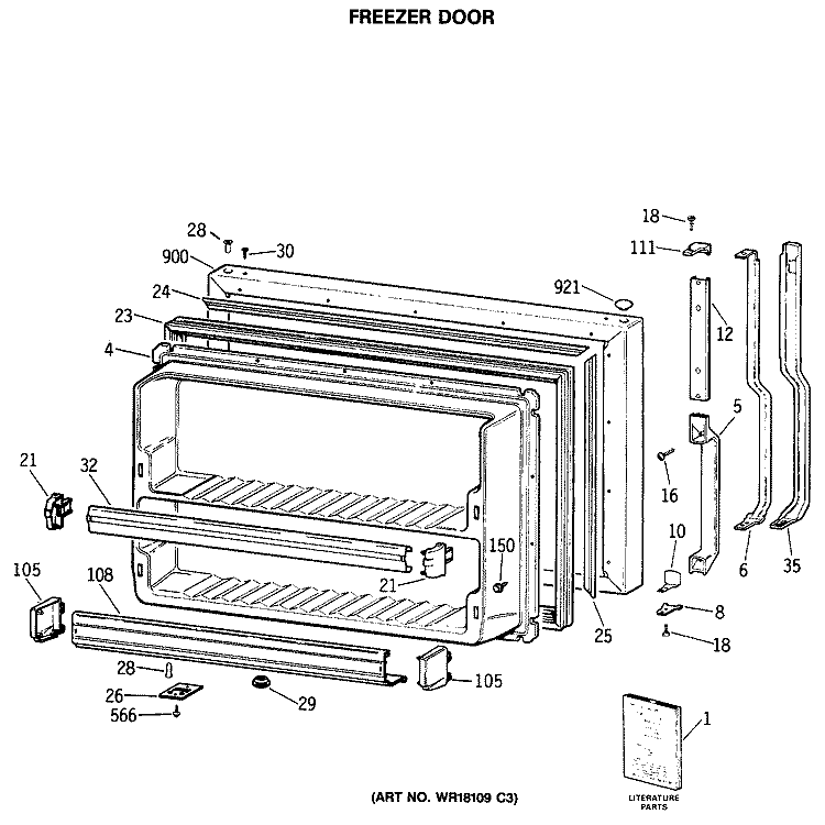 FREEZER DOOR Diagram and Parts List for TBC19MASPRWH  General Electric Refrigerator