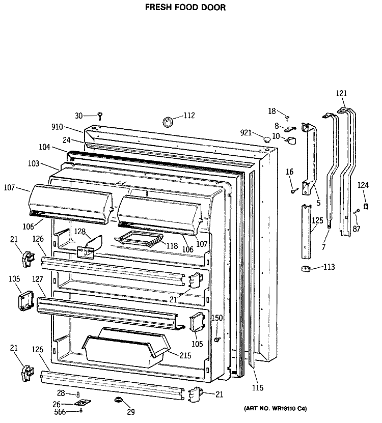 FRESH FOOD DOOR Diagram and Parts List for TBC19MASPRWH  General Electric Refrigerator