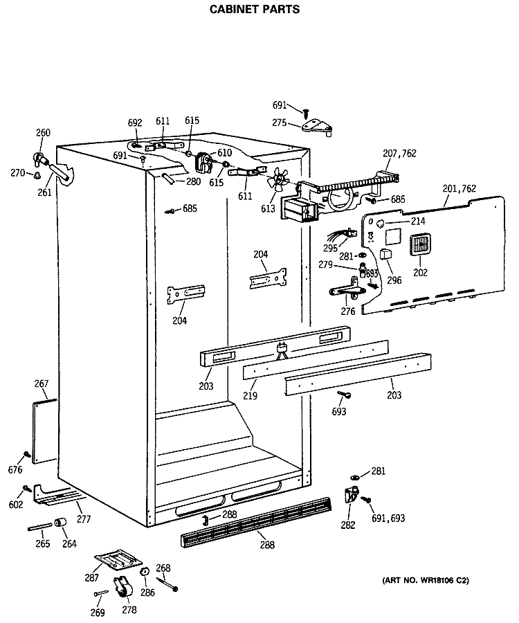 CABINET PARTS Diagram and Parts List for TBC19MASPRWH  General Electric Refrigerator