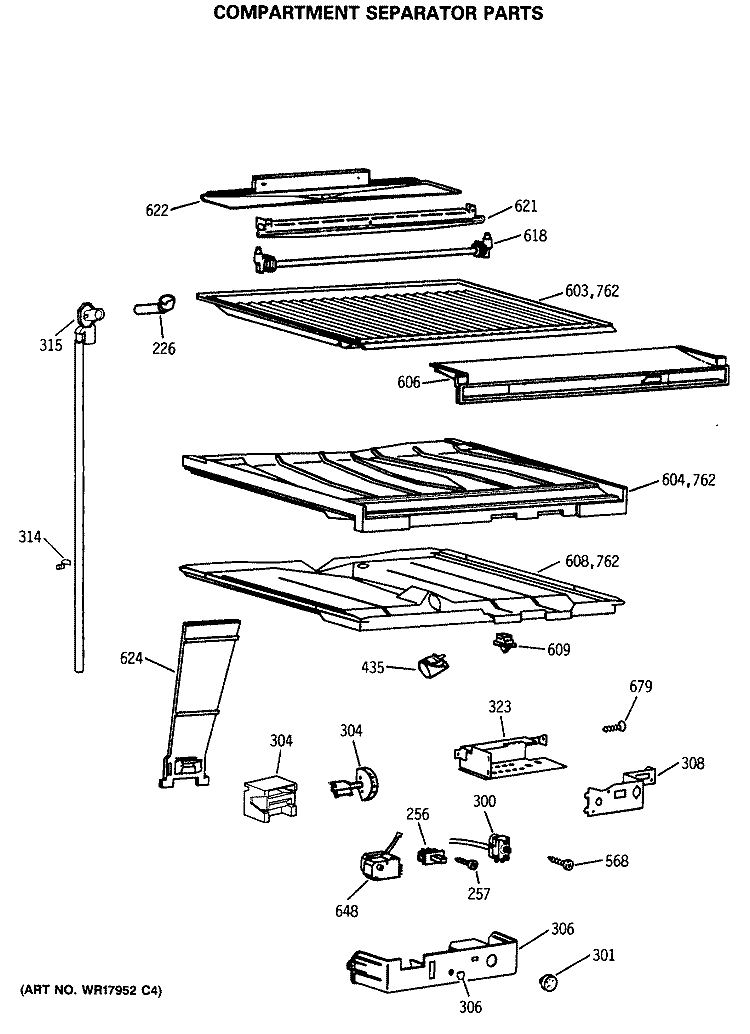 COMPARTMENT SEPARATOR PARTS Diagram and Parts List for TBC19MASPRWH  General Electric Refrigerator