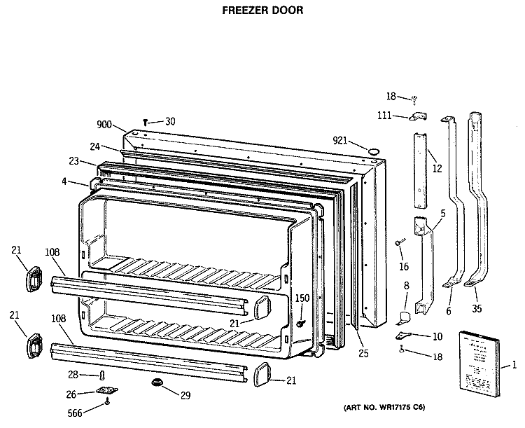 FREEZER DOOR Diagram and Parts List for TBE18JASMRAD  General Electric Refrigerator