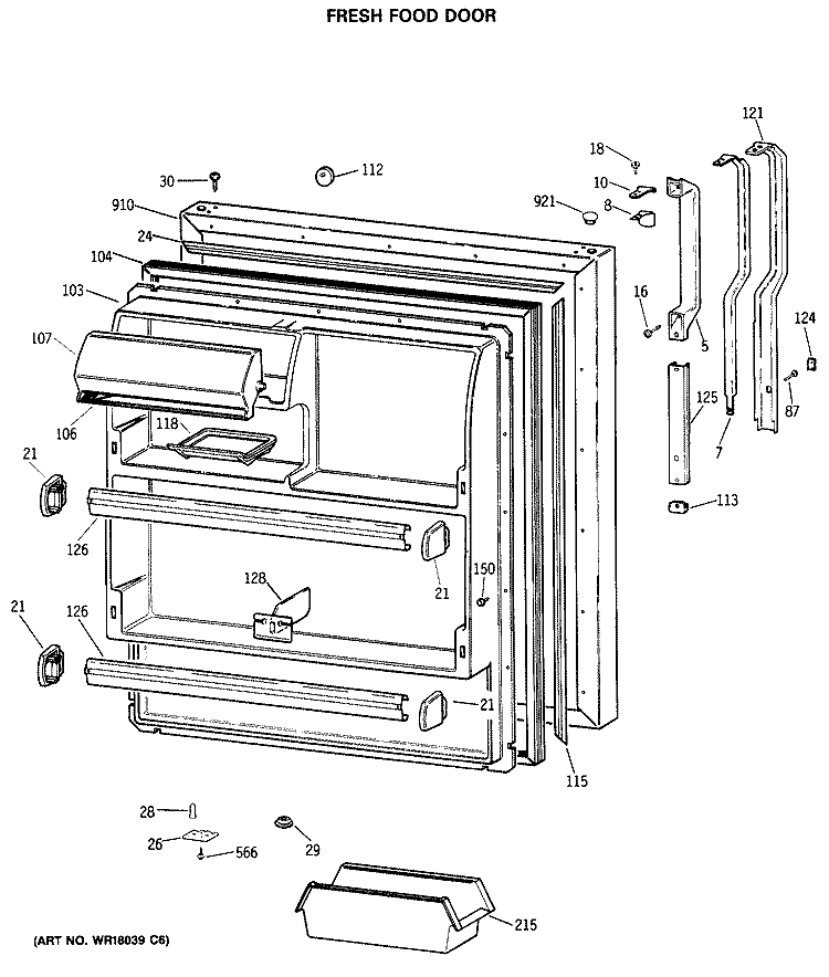 FRESH FOOD DOOR Diagram and Parts List for TBE18JASMRAD  General Electric Refrigerator
