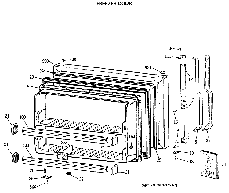 FREEZER DOOR Diagram and Parts List for TBE21JASRRWH  General Electric Refrigerator