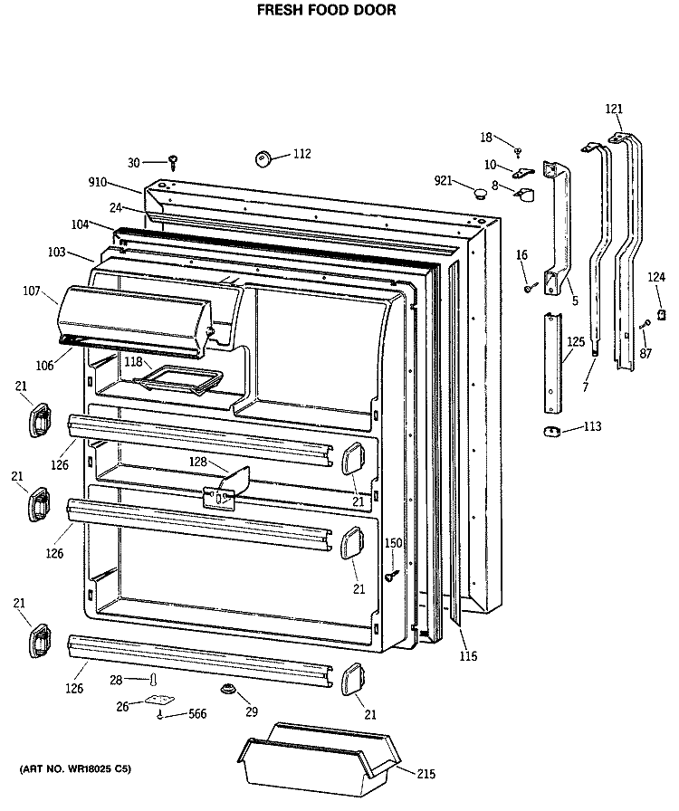 Section Diagram and Parts List for TBE21JASRRWH  General Electric Refrigerator