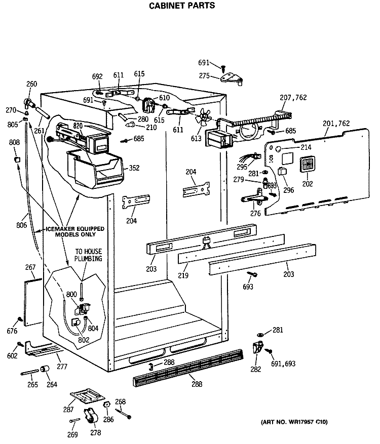 CABINET PARTS Diagram and Parts List for TBE21JASRRWH  General Electric Refrigerator